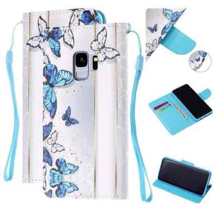 For Samsung Galaxy S9 Colored Drawing Pattern Cross Texture Horizontal Flip PU Leather Case with Holder & Card Slots & Wallet(Blue Butterfly)