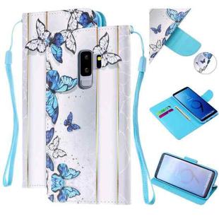 For Samsung Galaxy S9+ Colored Drawing Pattern Cross Texture Horizontal Flip PU Leather Case with Holder & Card Slots & Wallet(Blue Butterfly)
