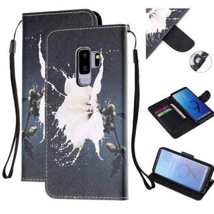 For Samsung Galaxy S9+ Colored Drawing Pattern Cross Texture Horizontal Flip PU Leather Case with Holder & Card Slots & Wallet(White Flower)