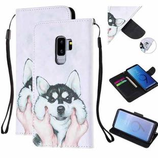 For Samsung Galaxy S9+ Colored Drawing Pattern Cross Texture Horizontal Flip PU Leather Case with Holder & Card Slots & Wallet(Husky)