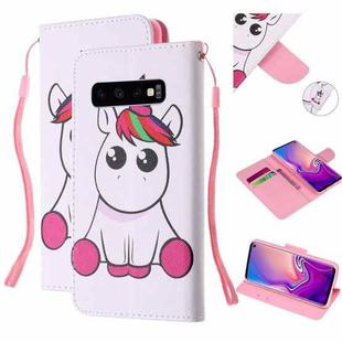 For Samsung Galaxy S10 Colored Drawing Pattern Cross Texture Horizontal Flip PU Leather Case with Holder & Card Slots & Wallet(Pink Unicorn)
