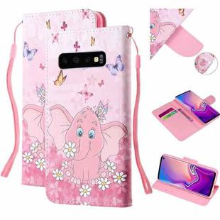 For Samsung Galaxy S10 Colored Drawing Pattern Cross Texture Horizontal Flip PU Leather Case with Holder & Card Slots & Wallet(Butterfly Elephant)