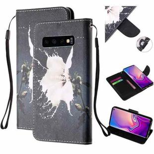 For Samsung Galaxy S10 Colored Drawing Pattern Cross Texture Horizontal Flip PU Leather Case with Holder & Card Slots & Wallet(White Flower)