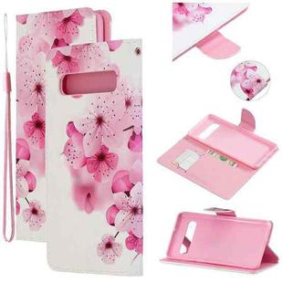 For Samsung Galaxy S10 5G Colored Drawing Pattern Cross Texture Horizontal Flip PU Leather Case with Holder & Card Slots & Wallet(Peach Blossom)