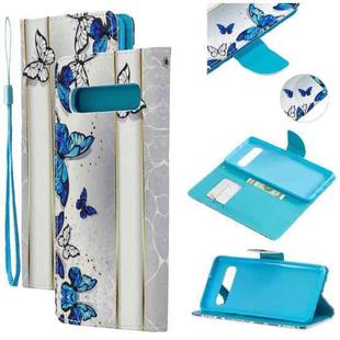 For Samsung Galaxy S10 5G Colored Drawing Pattern Cross Texture Horizontal Flip PU Leather Case with Holder & Card Slots & Wallet(Blue Butterfly)