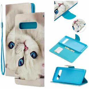 For Samsung Galaxy S10 5G Colored Drawing Pattern Cross Texture Horizontal Flip PU Leather Case with Holder & Card Slots & Wallet(Blue Eye Cat)