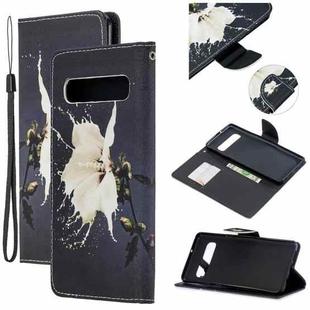 For Samsung Galaxy S10 5G Colored Drawing Pattern Cross Texture Horizontal Flip PU Leather Case with Holder & Card Slots & Wallet(White Flower)