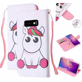 For Samsung Galaxy S10e Colored Drawing Pattern Cross Texture Horizontal Flip PU Leather Case with Holder & Card Slots & Wallet(Pink Unicorn)