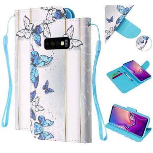 For Samsung Galaxy S10e Colored Drawing Pattern Cross Texture Horizontal Flip PU Leather Case with Holder & Card Slots & Wallet(Blue Butterfly)
