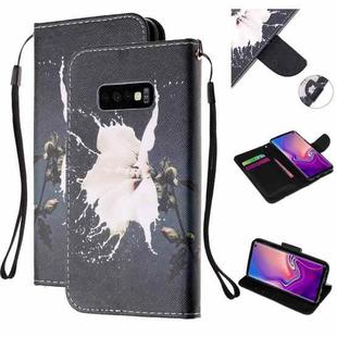For Samsung Galaxy S10e Colored Drawing Pattern Cross Texture Horizontal Flip PU Leather Case with Holder & Card Slots & Wallet(White Flower)