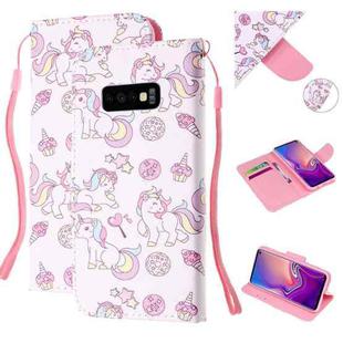 For Samsung Galaxy S10e Colored Drawing Pattern Cross Texture Horizontal Flip PU Leather Case with Holder & Card Slots & Wallet(Ice Cream Unicorn)