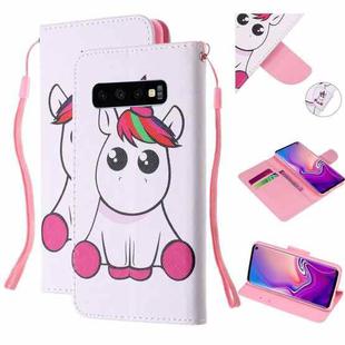 For Samsung Galaxy S10+ Colored Drawing Pattern Cross Texture Horizontal Flip PU Leather Case with Holder & Card Slots & Wallet(Pink Unicorn)