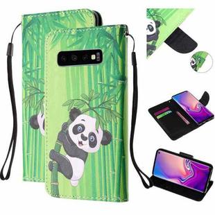 For Samsung Galaxy S10+ Colored Drawing Pattern Cross Texture Horizontal Flip PU Leather Case with Holder & Card Slots & Wallet(Panda Bamboo)