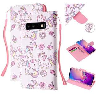 For Samsung Galaxy S10+ Colored Drawing Pattern Cross Texture Horizontal Flip PU Leather Case with Holder & Card Slots & Wallet(Ice Cream Unicorn)