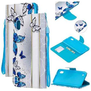 For Samsung Galaxy A10 Colored Drawing Pattern Cross Texture Horizontal Flip PU Leather Case with Holder & Card Slots & Wallet(Blue Butterfly)