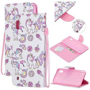 For Samsung Galaxy A10 Colored Drawing Pattern Cross Texture Horizontal Flip PU Leather Case with Holder & Card Slots & Wallet(Ice Cream Unicorn)