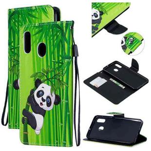 For Samsung Galaxy A20 / A30 Colored Drawing Pattern Cross Texture Horizontal Flip PU Leather Case with Holder & Card Slots & Wallet(Panda Bamboo)