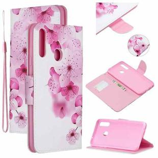 For Samsung Galaxy A20s Colored Drawing Pattern Cross Texture Horizontal Flip PU Leather Case with Holder & Card Slots & Wallet(Peach Blossom)