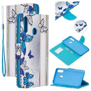 For Samsung Galaxy A20s Colored Drawing Pattern Cross Texture Horizontal Flip PU Leather Case with Holder & Card Slots & Wallet(Blue Butterfly)