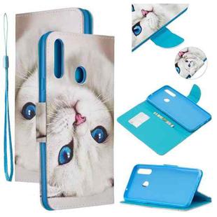 For Samsung Galaxy A20s Colored Drawing Pattern Cross Texture Horizontal Flip PU Leather Case with Holder & Card Slots & Wallet(Blue Eye Cat)