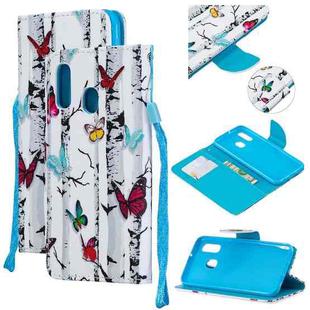 For Samsung Galaxy A40 Colored Drawing Pattern Cross Texture Horizontal Flip PU Leather Case with Holder & Card Slots & Wallet(Butterfly Tree)