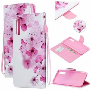 For Samsung Galaxy A50 Colored Drawing Pattern Cross Texture Horizontal Flip PU Leather Case with Holder & Card Slots & Wallet(Peach Blossom)