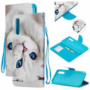 For Samsung Galaxy A50 Colored Drawing Pattern Cross Texture Horizontal Flip PU Leather Case with Holder & Card Slots & Wallet(Blue Eye Cat)