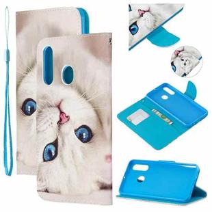 For Samsung Galaxy A60 / M40 Colored Drawing Pattern Cross Texture Horizontal Flip PU Leather Case with Holder & Card Slots & Wallet(Blue Eye Cat)