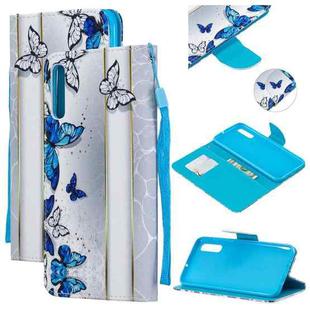 For Samsung Galaxy A70 Colored Drawing Pattern Cross Texture Horizontal Flip PU Leather Case with Holder & Card Slots & Wallet(Blue Butterfly)