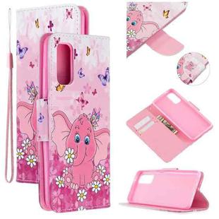 For Samsung Galaxy A71 Colored Drawing Pattern Cross Texture Horizontal Flip PU Leather Case with Holder & Card Slots & Wallet(Butterfly Elephant)