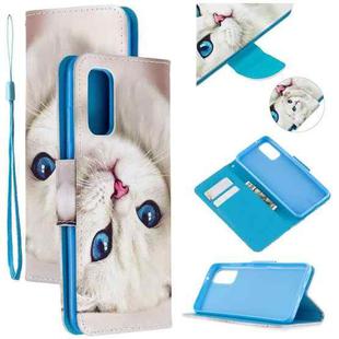For Samsung Galaxy A71 Colored Drawing Pattern Cross Texture Horizontal Flip PU Leather Case with Holder & Card Slots & Wallet(Blue Eye Cat)
