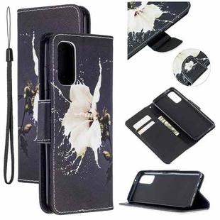 For Samsung Galaxy A71 Colored Drawing Pattern Cross Texture Horizontal Flip PU Leather Case with Holder & Card Slots & Wallet(White Flower)