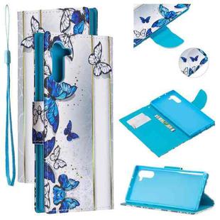 For Samsung Galaxy Note10 Colored Drawing Pattern Cross Texture Horizontal Flip PU Leather Case with Holder & Card Slots & Wallet(Blue Butterfly)