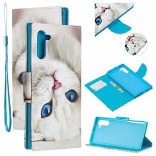 For Samsung Galaxy Note10 Colored Drawing Pattern Cross Texture Horizontal Flip PU Leather Case with Holder & Card Slots & Wallet(Blue Eye Cat)
