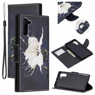 For Samsung Galaxy Note10 Colored Drawing Pattern Cross Texture Horizontal Flip PU Leather Case with Holder & Card Slots & Wallet(White Flower)