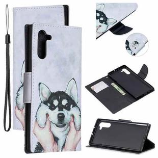For Samsung Galaxy Note10 Colored Drawing Pattern Cross Texture Horizontal Flip PU Leather Case with Holder & Card Slots & Wallet(Husky)