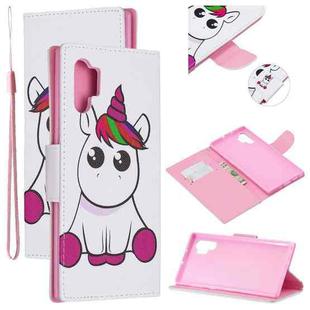 For Samsung Galaxy Note10+ Colored Drawing Pattern Cross Texture Horizontal Flip PU Leather Case with Holder & Card Slots & Wallet(Pink Unicorn)