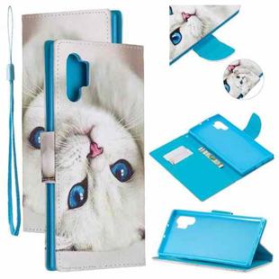 For Samsung Galaxy Note10+ Colored Drawing Pattern Cross Texture Horizontal Flip PU Leather Case with Holder & Card Slots & Wallet(Blue Eye Cat)