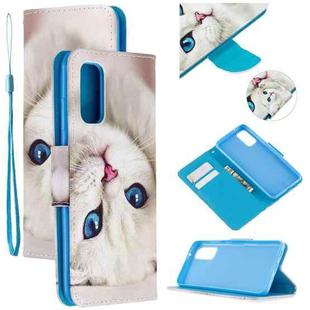 For Samsung Galaxy S20 Colored Drawing Pattern Cross Texture Horizontal Flip PU Leather Case with Holder & Card Slots & Wallet(Blue Eye Cat)