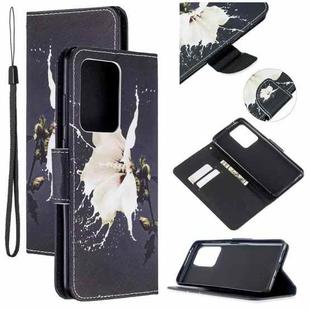 For Samsung Galaxy S20 Ultra Colored Drawing Pattern Cross Texture Horizontal Flip PU Leather Case with Holder & Card Slots & Wallet(White Flower)