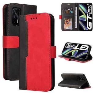 For OPPO Realme GT 5G Business Stitching-Color Horizontal Flip PU Leather Case with Holder & Card Slots & Photo Frame(Red)