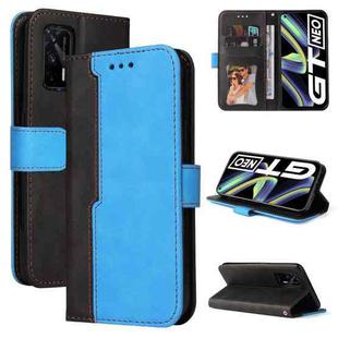 For OPPO Realme GT 5G Business Stitching-Color Horizontal Flip PU Leather Case with Holder & Card Slots & Photo Frame(Blue)