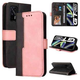 For OPPO Realme GT 5G Business Stitching-Color Horizontal Flip PU Leather Case with Holder & Card Slots & Photo Frame(Pink)