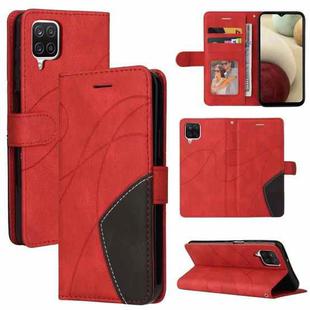 For Samsung Galaxy A12 5G Dual-color Splicing Horizontal Flip PU Leather Case with Holder & Card Slots & Wallet(Red)