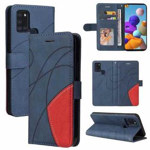 For Samsung Galaxy A21s Dual-color Splicing Horizontal Flip PU Leather Case with Holder & Card Slots & Wallet(Blue)