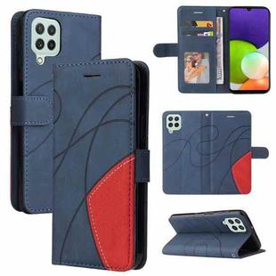 For Samsung Galaxy A22 4G Dual-color Splicing Horizontal Flip PU Leather Case with Holder & Card Slots & Wallet(Blue)