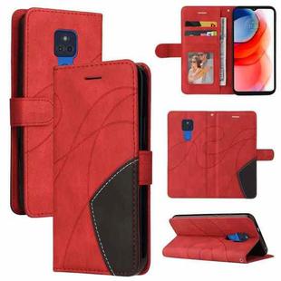 For Motorola Moto G Play 2021 Dual-color Splicing Horizontal Flip PU Leather Case with Holder & Card Slots & Wallet(Red)