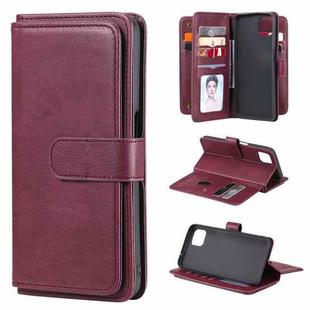 For OPPO A72 5G / A73 5G Multifunctional Magnetic Copper Buckle Horizontal Flip Solid Color Leather Case with 10 Card Slots & Wallet & Holder & Photo Frame(Wine Red)