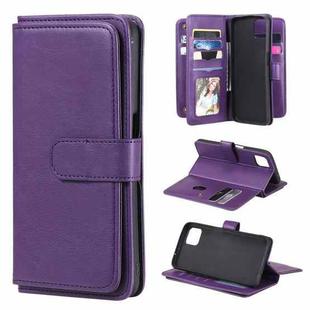 For OPPO A72 5G / A73 5G Multifunctional Magnetic Copper Buckle Horizontal Flip Solid Color Leather Case with 10 Card Slots & Wallet & Holder & Photo Frame(Purple)