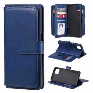 For OPPO A72 5G / A73 5G Multifunctional Magnetic Copper Buckle Horizontal Flip Solid Color Leather Case with 10 Card Slots & Wallet & Holder & Photo Frame(Dark Blue)